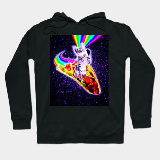 Rainbow Laser Eyes Galaxy Cat Riding Taco Hoodie